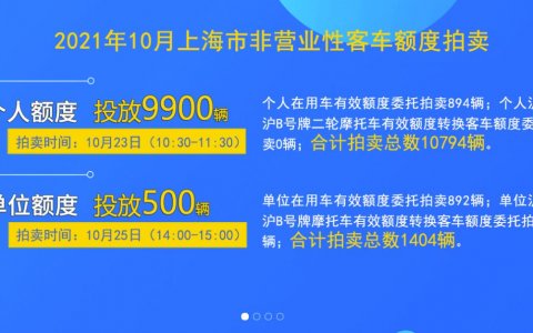 2021年10月上海车牌拍卖公告（个人额度）