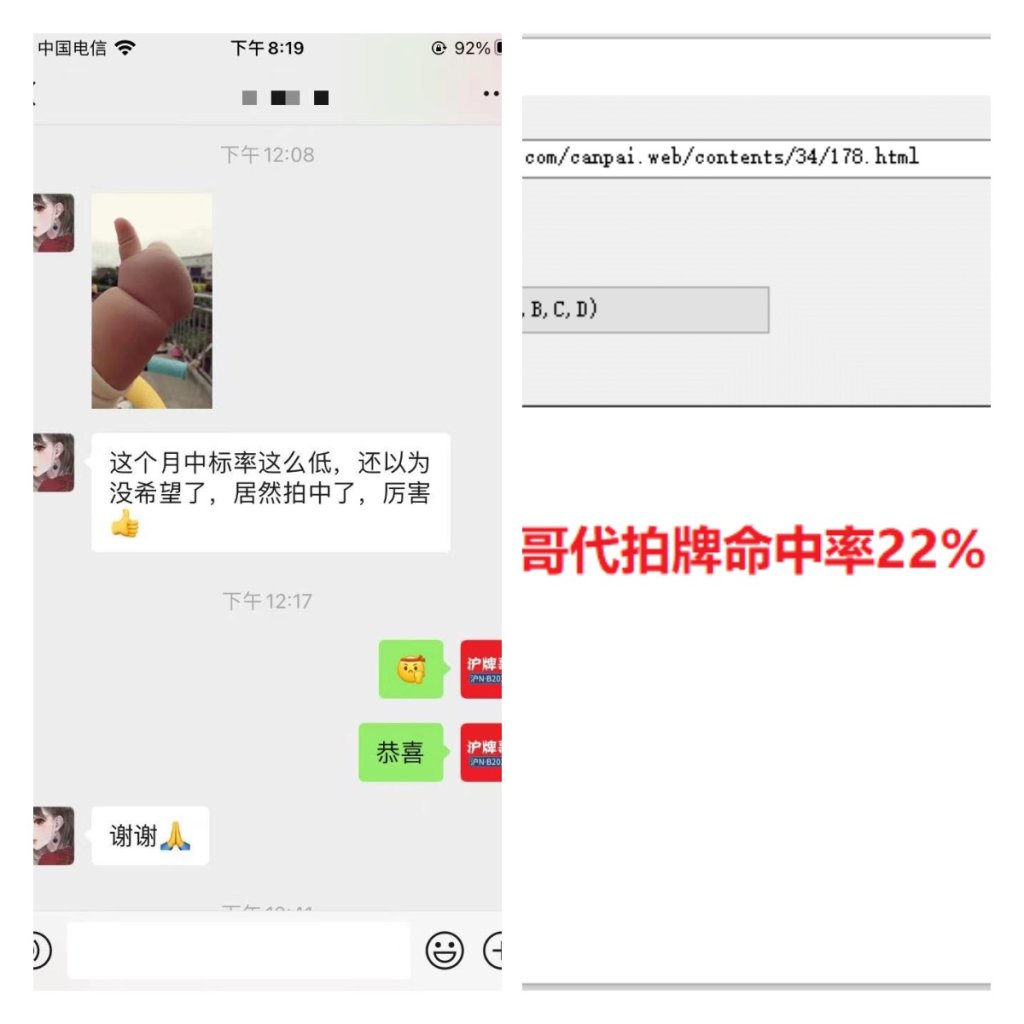 月沪牌哥代拍沪牌中标案例"